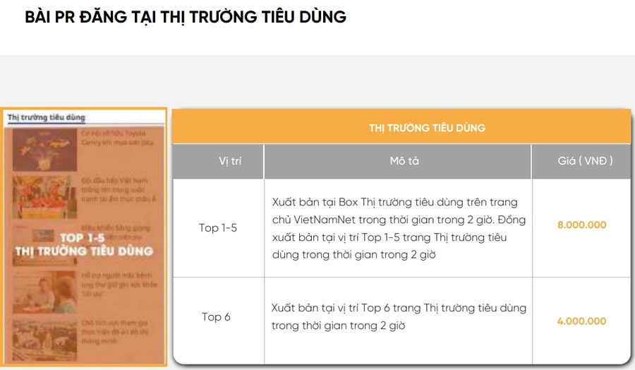 Báo giá đăng bài Pr trên báo Vietnamnet mới nhất